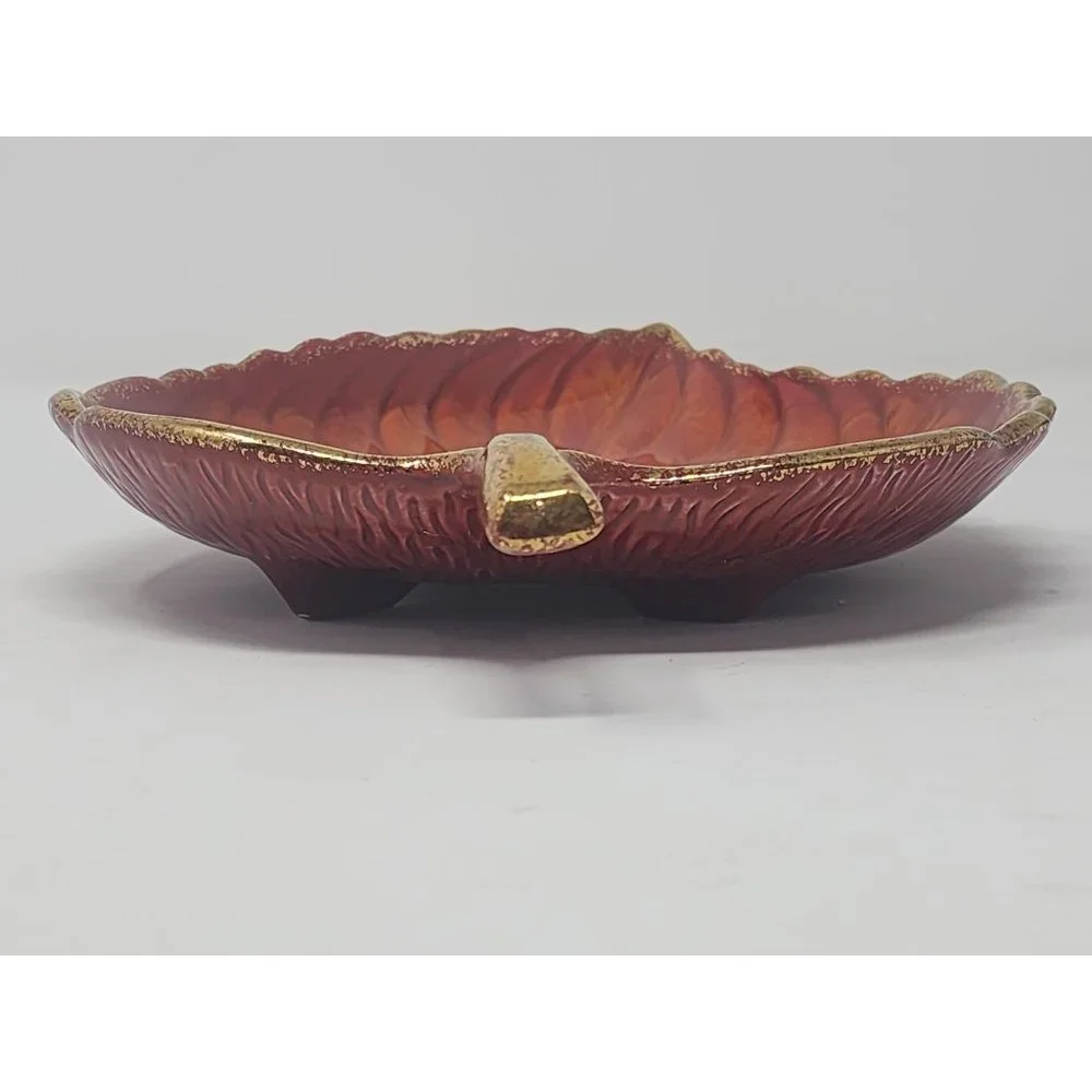 Ceramic‎ Dish Orange Leaf Shaped With Gold Trim Fall Colors - Picture 5 of 9